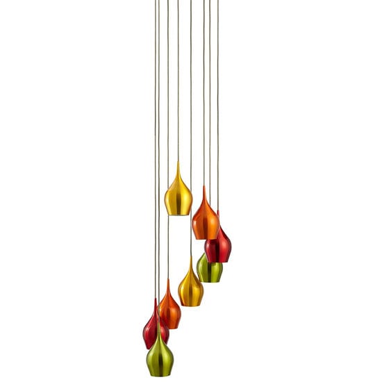 Read more about Vibrant 8 lamp ceiling pendant with multi drop coloured shades