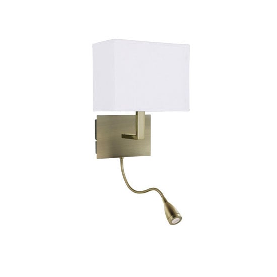 Read more about Dual arm antique brass wall lamp with oblong fabric shade