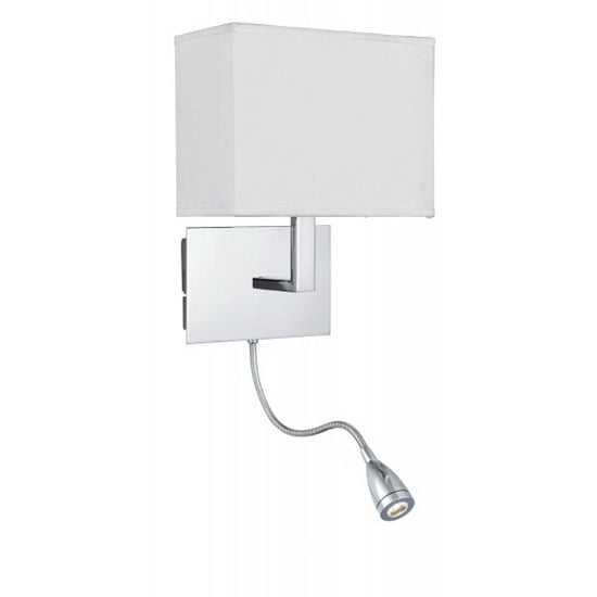 Photo of Dual arm chrome wall lamp with oblong fabric shade