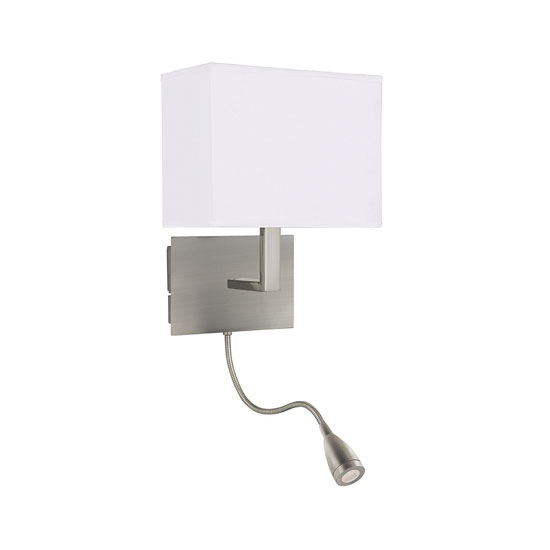 Product photograph of Dual Arm Satin Silver Wall Lamp With Oblong Fabric Shade from Furniture in Fashion