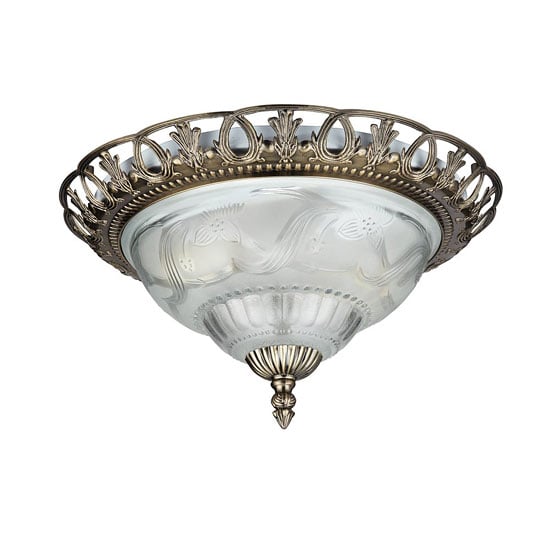 Antique Brass Flush Ceiling Light With Clear And Frosted Glass