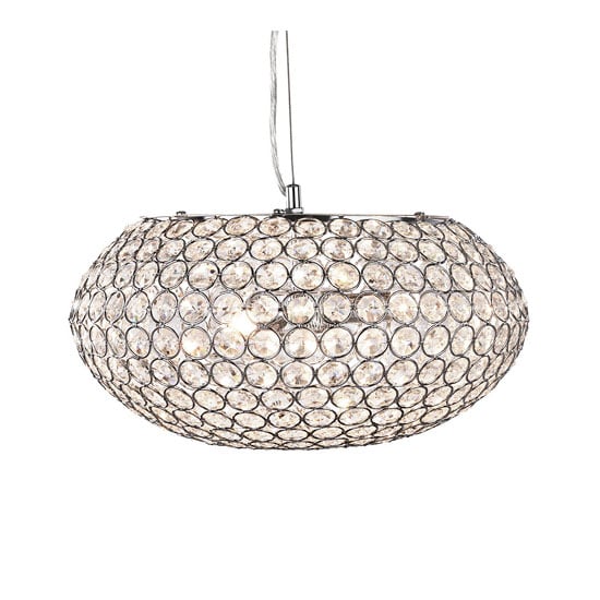 Product photograph of Chantilly 3 Lamp Chrome Oval Pendant With Clear Crystal Buttons from Furniture in Fashion