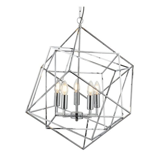 Read more about Cube geometric frame pendant lamp in chrome finish