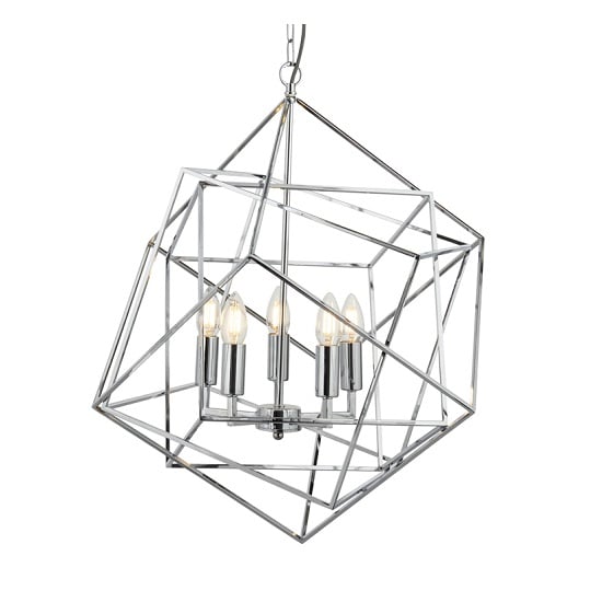 Cube Geometric Frame Pendant Lamp In Chrome Finish