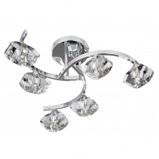 Sculptured Ice Chrome Six Celing Curved Semi Flush Light