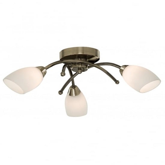 Product photograph of Opera Opal Glass Shades Three Celing Light In Antique Brass from Furniture in Fashion