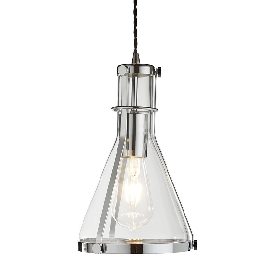 Roxbury Metal Framed Conical Glass Pendant In Clear Glass