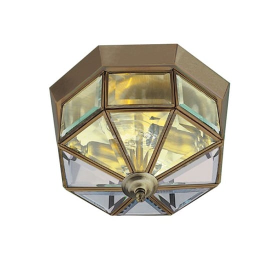 Antique Brass Celing Lamp With Clear Glass Flush Fitting