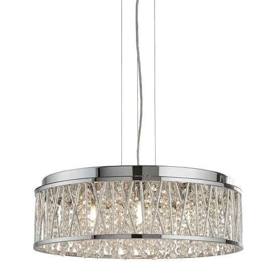 Photo of Elise chrome ceiling flush pendant in clear crystal drops