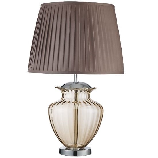 Urn Chrome Table Lamp With Amber Glass And Pleated Shade