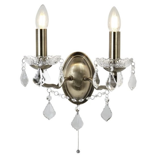 Double Light Wall Bracket In Clear Crystal Drops And Trim Antiqu