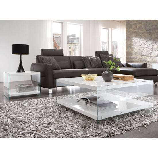 Olympic High Gloss Top Side Table With Side Glass Panels