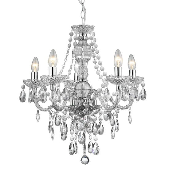 Product photograph of Marie Therese 5 Lamp Clear Finish Chandelier Ceiling Light from Furniture in Fashion