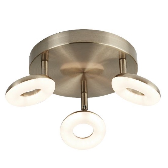 Stunning Three Light Donut Led Spot Light In Antique Brass