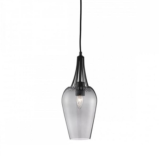 Whisk Matt Black Pendant Lamp With Smoked Glass Shade