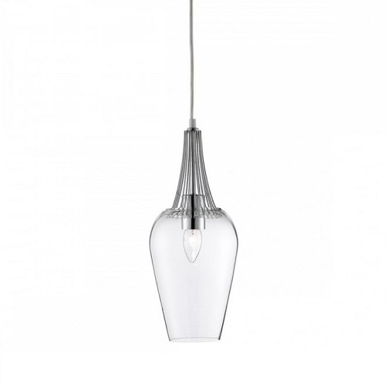 Photo of Whisk chrome trim pendant lamp and grey ceiling suspension