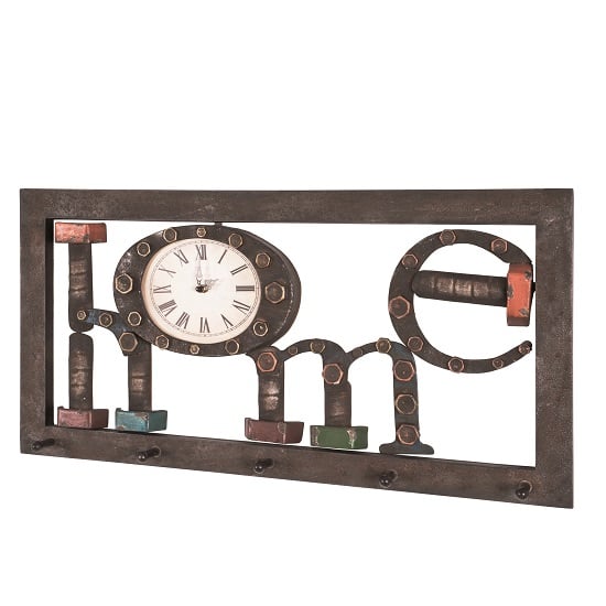 Product photograph of Marisa Wall Mount Coat Rack In Vintage With 5 Hooks And Clock from Furniture in Fashion