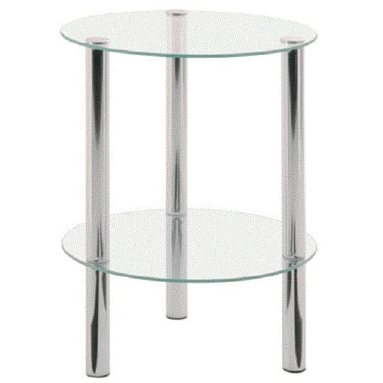 Photo of 2 tier clear glass table with chrome legs