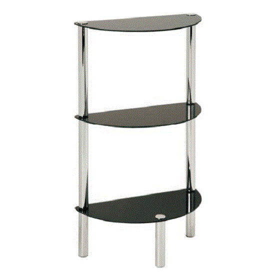 3 Tier Corner Display Unit In Half Moon Black Glass