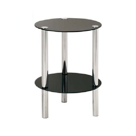 Product photograph of 2 Tier Display Stand In Round Black Glass With Chrome Frame from Furniture in Fashion