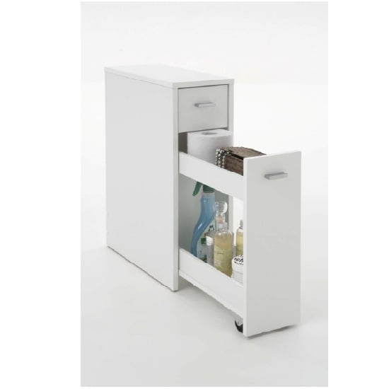 Product photograph of Denia Bathroom Storage Cabinet In White With Pull Out Module from Furniture in Fashion