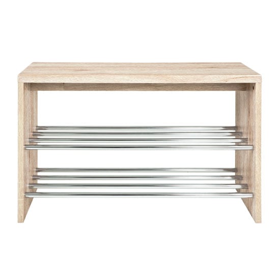 Photo of Merin wooden oak shoe bench with chrome finish 2 shelf