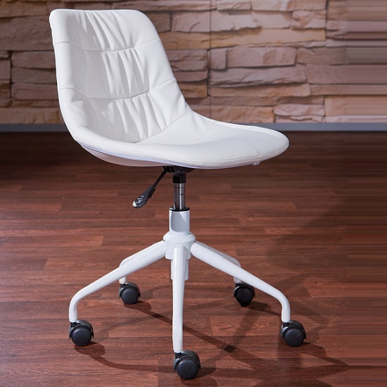 Cyrus Modern Swivel Office Chair In White With Rollers_5