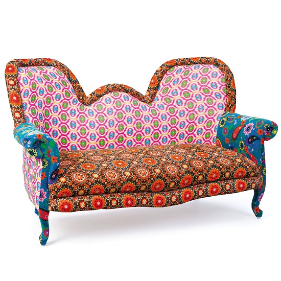 India Style Fabric Sofa Patchwork Style Multicoloured Furniture in