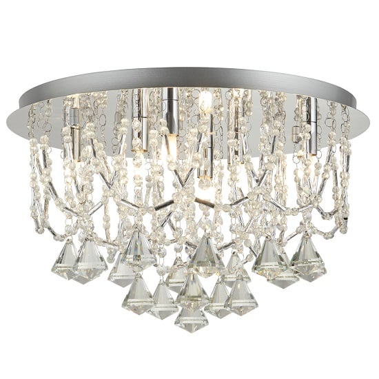 Attractive Six Light Ceiling Flush In Chrome With Clear Crystal 