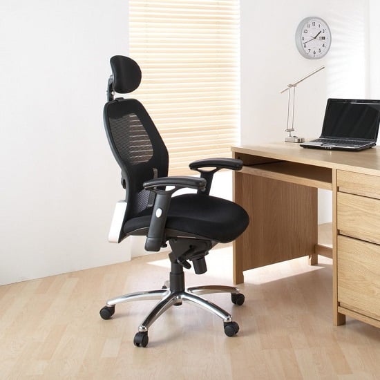 Premix Fabric Home And Office Chair With Chrome Base In Black