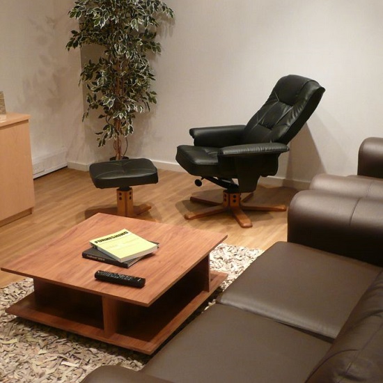 Canzone Recliner Chair In Black Faux Leather With Footstool_4