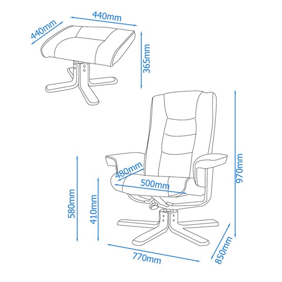 Canzone Recliner Chair In Black Faux Leather With Footstool_3