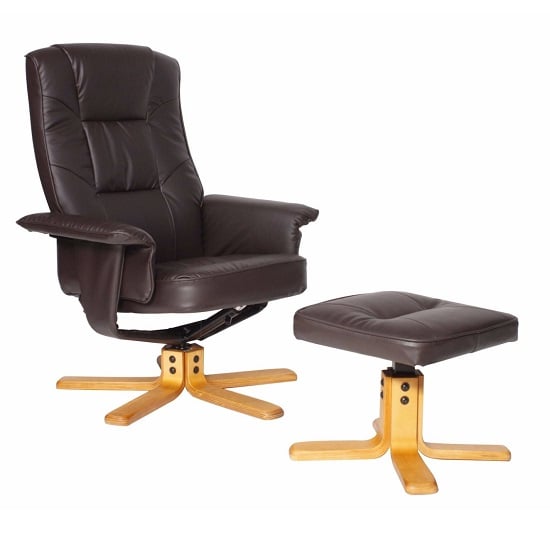 Read more about Canzone recliner chair in brown faux leather with footstool