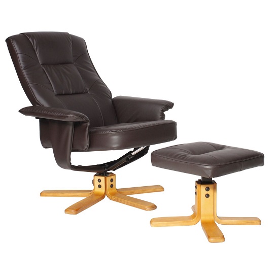 Canzone Faux Leather Recliner Chair With Footstool In Brown
