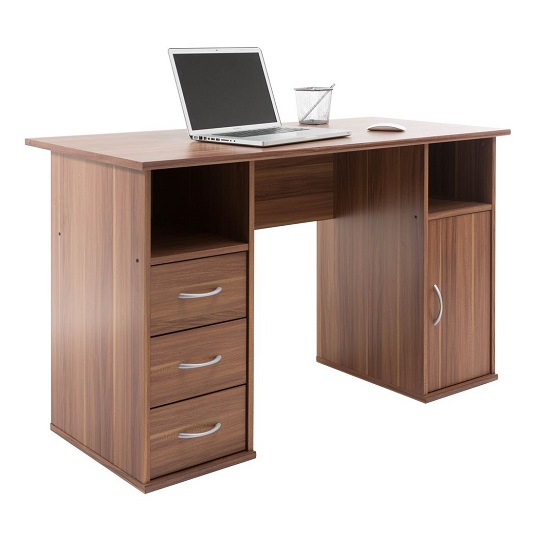 Photo of Tunisia wooden computer table in walnut effect with 3 drawers