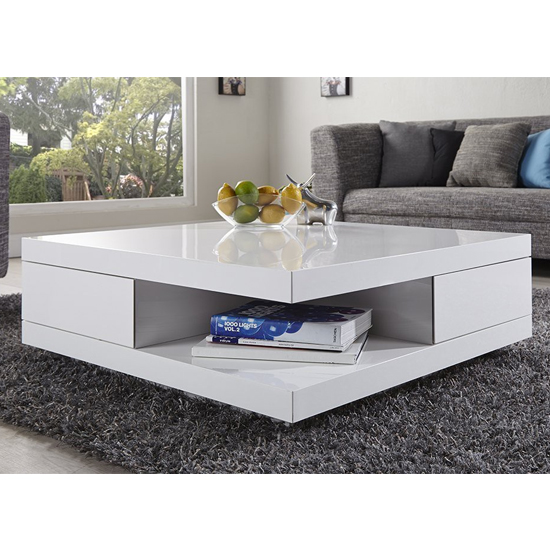 Product photograph of Abbey Storage Coffee Table Gloss White With 2 Pull Out Drawers from Furniture in Fashion