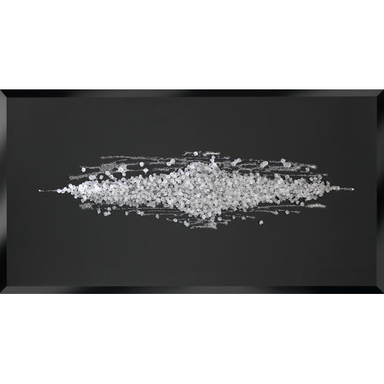 Katie Glass Wall Art Large In Black With Silver Glitter Clusters