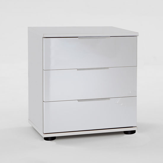On Bedside Cabinet In White With 3 High Gloss Drawer On Bedside Cabinet In White With 3 High Gloss Drawer
