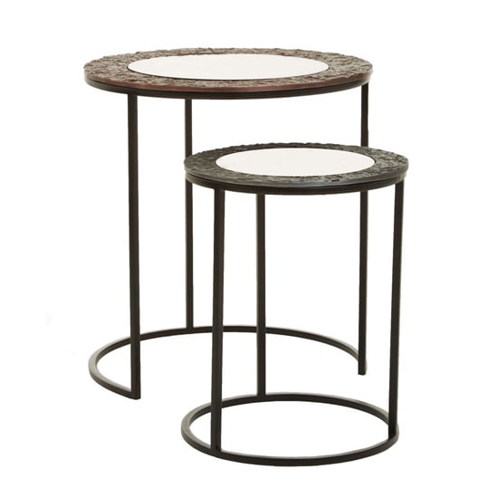 Akela Small Round Glass Top Set Of 2 Side Tables In Copper_2