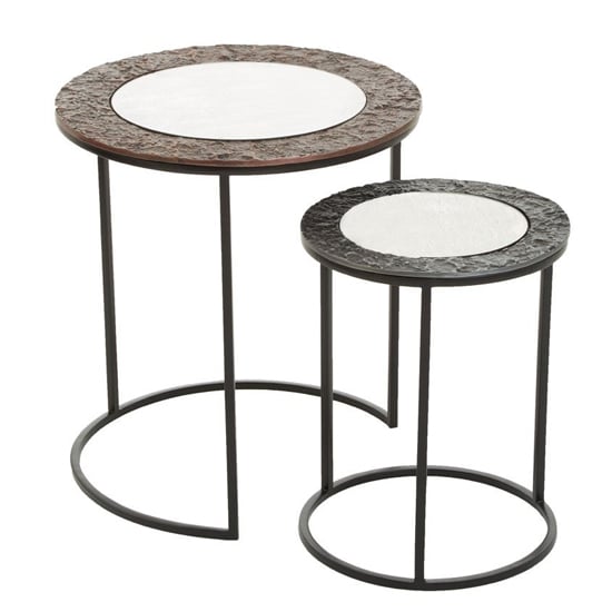 Photo of Akela small round glass top set of 2 side tables in copper