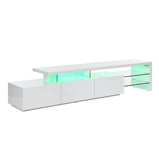 Alanis High Gloss TV Stand With Storage In White And LED Lights