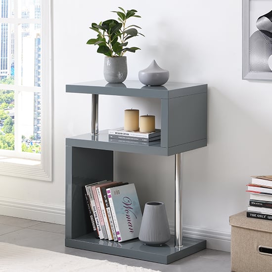 Product photograph of Albania High Gloss 3 Tiers Shelving Unit In Grey from Furniture in Fashion