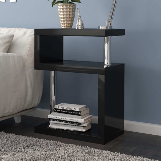 Albania High Gloss 3 Tiers Shelving Unit In Black_1