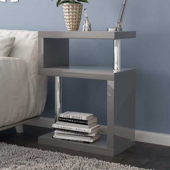 Albania High Gloss 3 Tiers Shelving Unit In Grey_1