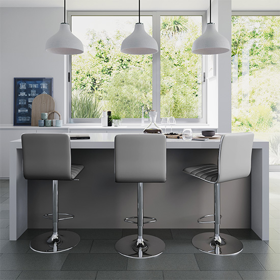 Coventry Faux Leather Bar Stool In Grey With Chrome Base_5