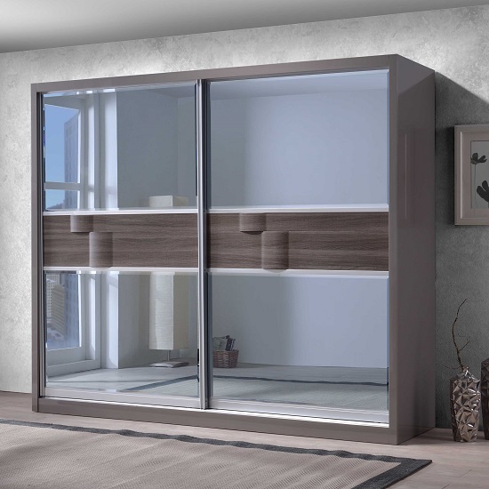 Product photograph of Swindon Sliding Wardrobe In Zebra Wood And Grey High Gloss from Furniture in Fashion