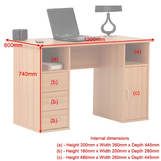 Tunisia Wooden Computer Table In Beech Effect With 3 Drawers_5