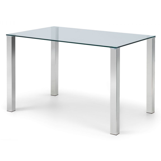 Product photograph of Edith Clear Glass Dining Table With Polished Chrome Legs from Furniture in Fashion