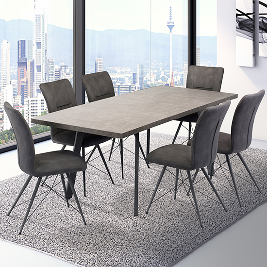 Amalki Extending Wooden Dining Table In Cement Effect_2
