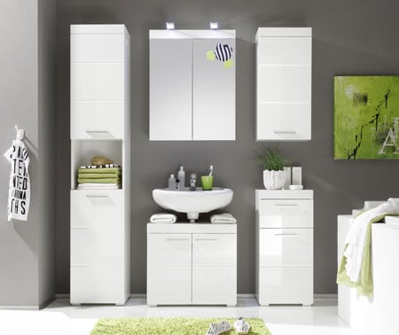 Amanda Bathroom Storage Cabinet In White With High Gloss Fronts